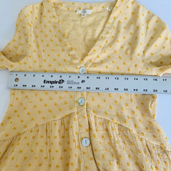 Entro Top Women M Sherbet Orange Mustard Dots Button Front Boho Peasant Flowy - Picture 5 of 8